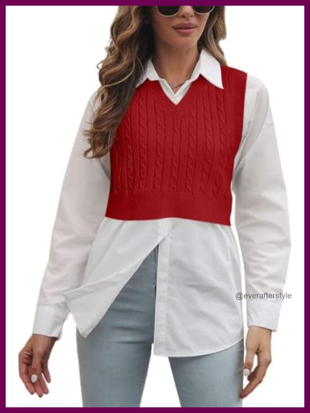 Womens V Neck Cable Knit Sweater Vest Sleeveless Cropped Preppy Layering Top